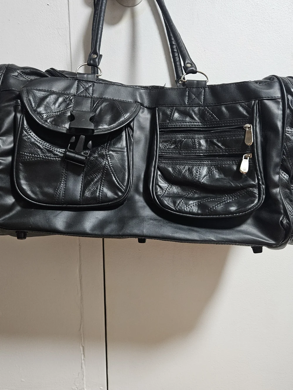 Black Leather Travel Duffel Bag